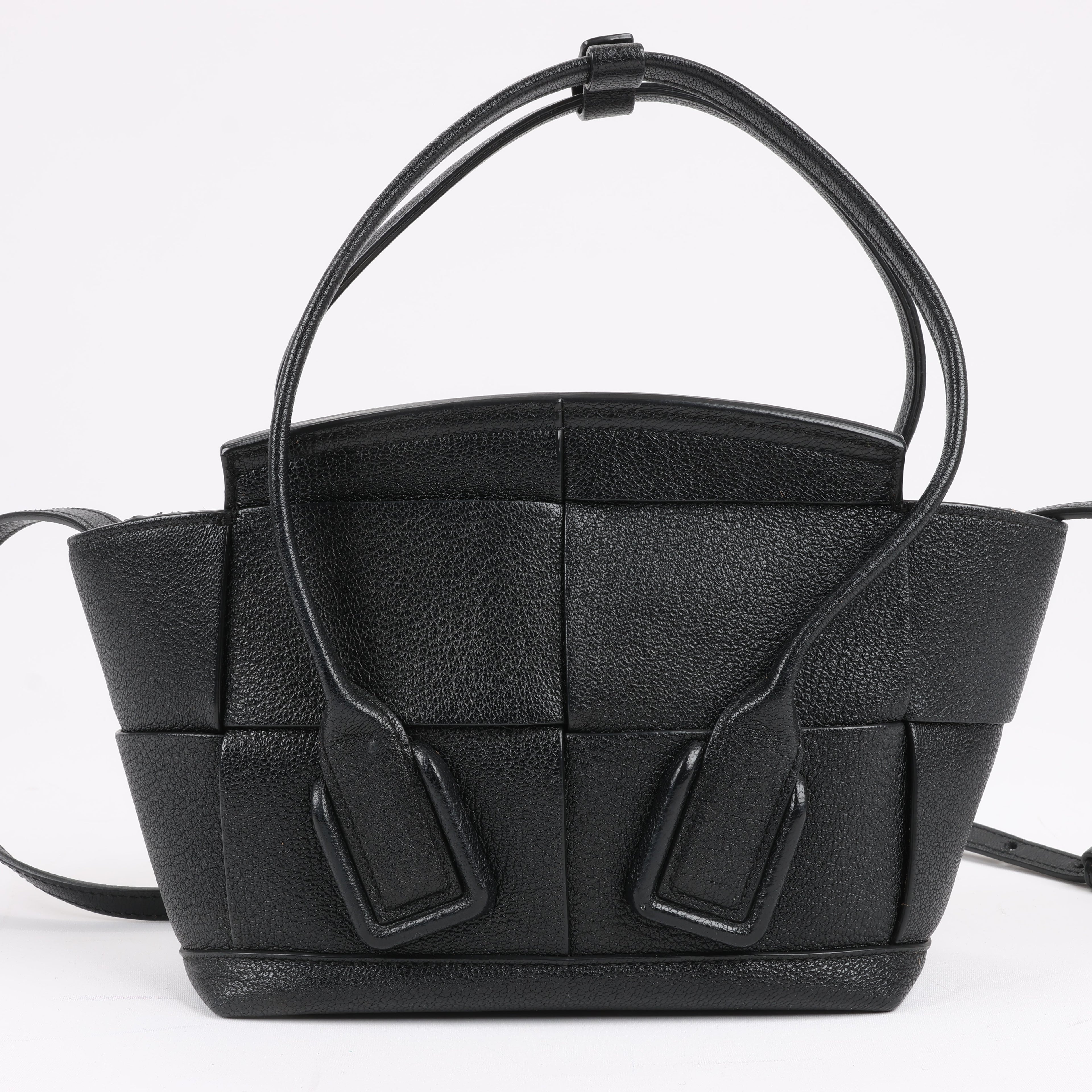 Bottega Veneta Arco Mini Leather Maxi Intrecciato 2Way Handbag in Black