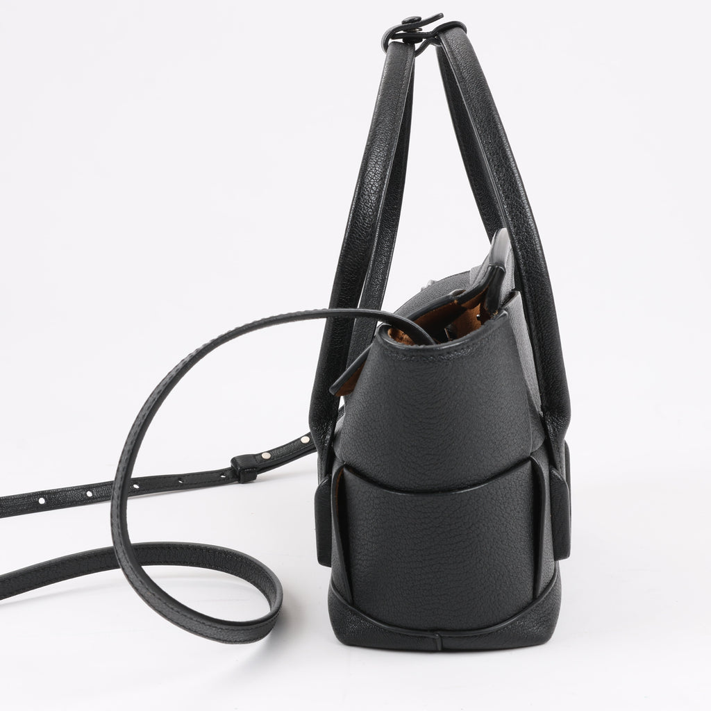 Bottega Veneta Arco Mini Leather Maxi Intrecciato 2Way Handbag in Black