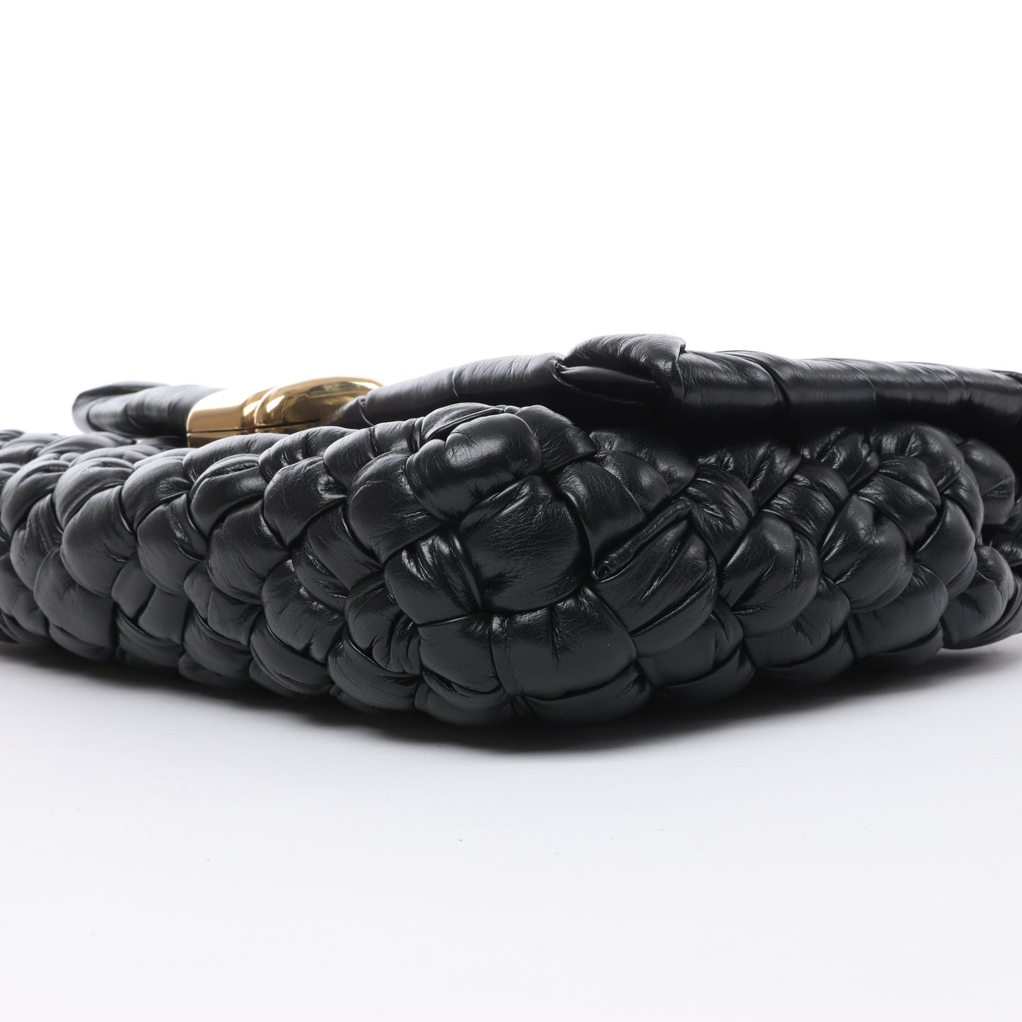 Bottega Veneta Leather Woven Rumple Desiree Shoulder Bag in Black