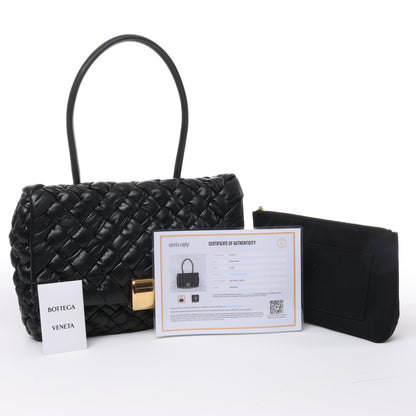 Bottega Veneta Leather Woven Rumple Desiree Shoulder Bag in Black