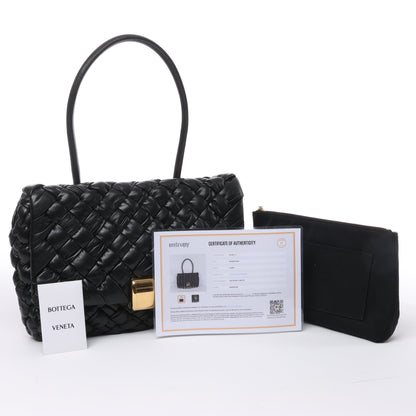 Bottega Veneta Leather Woven Rumple Desiree Shoulder Bag in Black