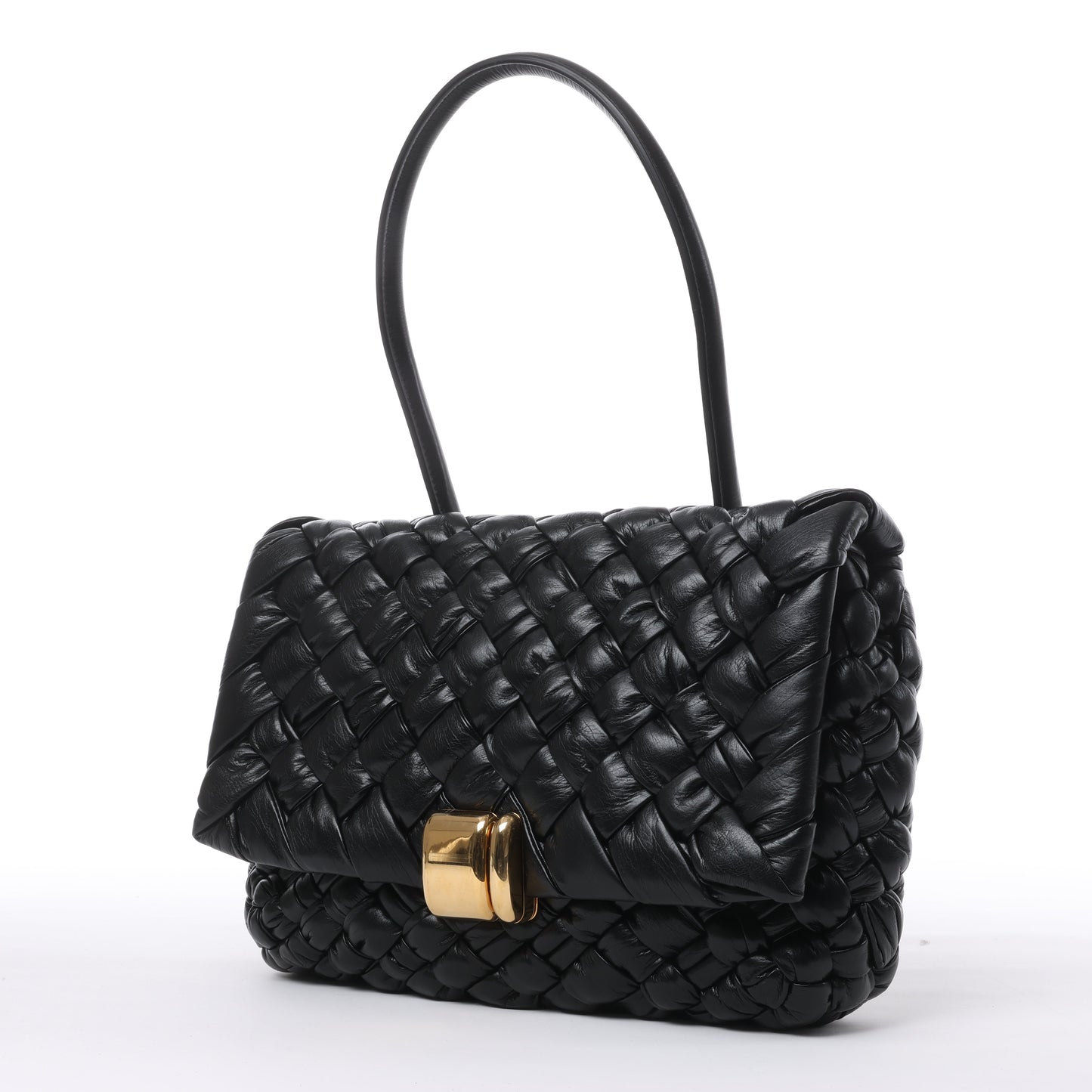 Bottega Veneta Leather Woven Rumple Desiree Shoulder Bag in Black