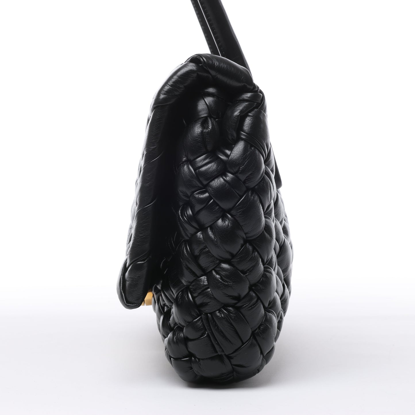 Bottega Veneta Leather Woven Rumple Desiree Shoulder Bag in Black