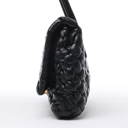 Bottega Veneta Leather Woven Rumple Desiree Shoulder Bag in Black