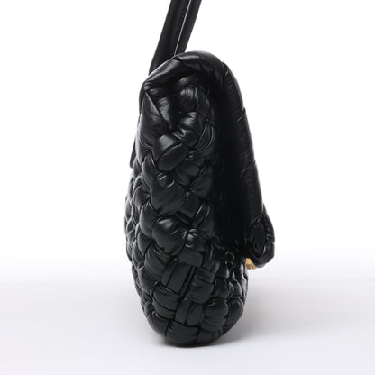Bottega Veneta Leather Woven Rumple Desiree Shoulder Bag in Black