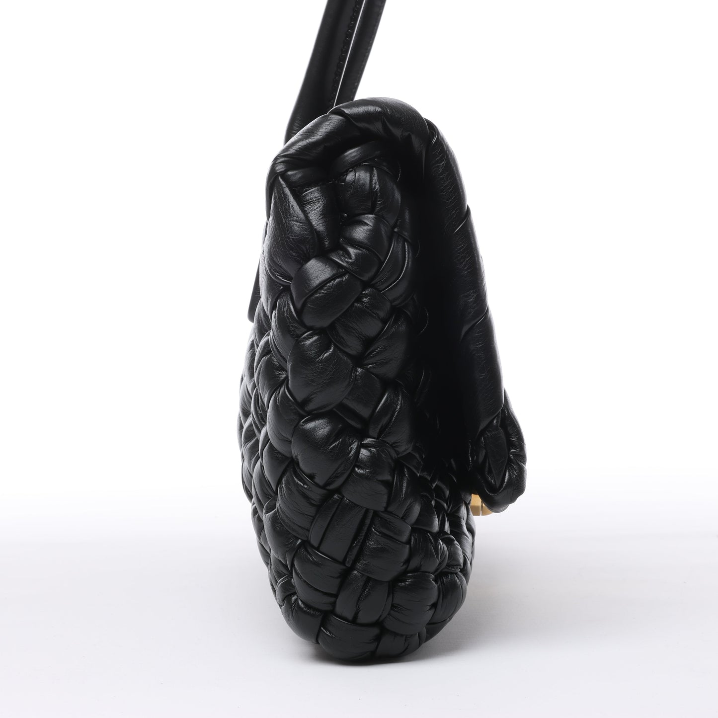 Bottega Veneta Leather Woven Rumple Desiree Shoulder Bag in Black