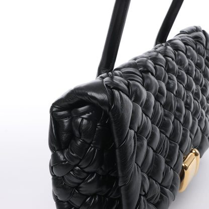 Bottega Veneta Leather Woven Rumple Desiree Shoulder Bag in Black