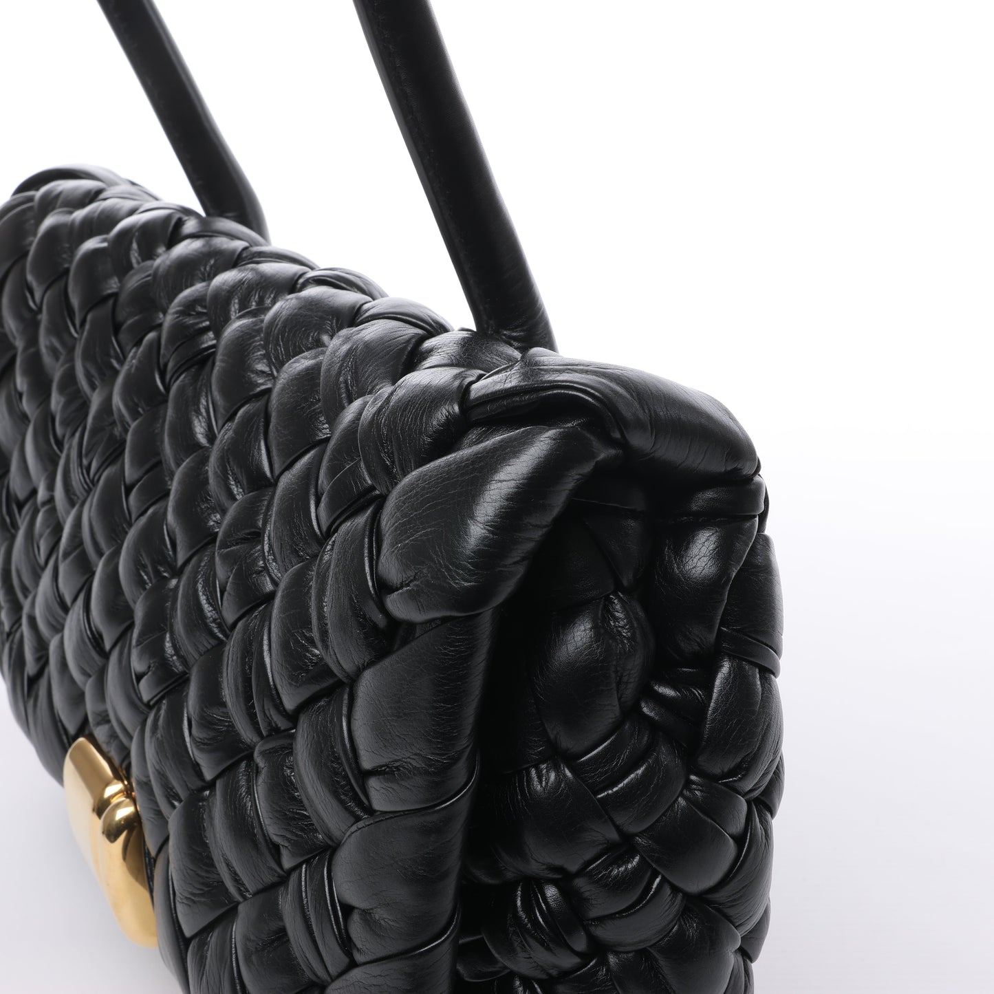 Bottega Veneta Leather Woven Rumple Desiree Shoulder Bag in Black