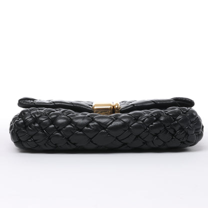 Bottega Veneta Leather Woven Rumple Desiree Shoulder Bag in Black
