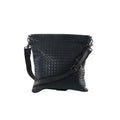 Bottega Veneta navy Intrecciato woven leather crossbody messenger bag with adjustable strap and buckle detail