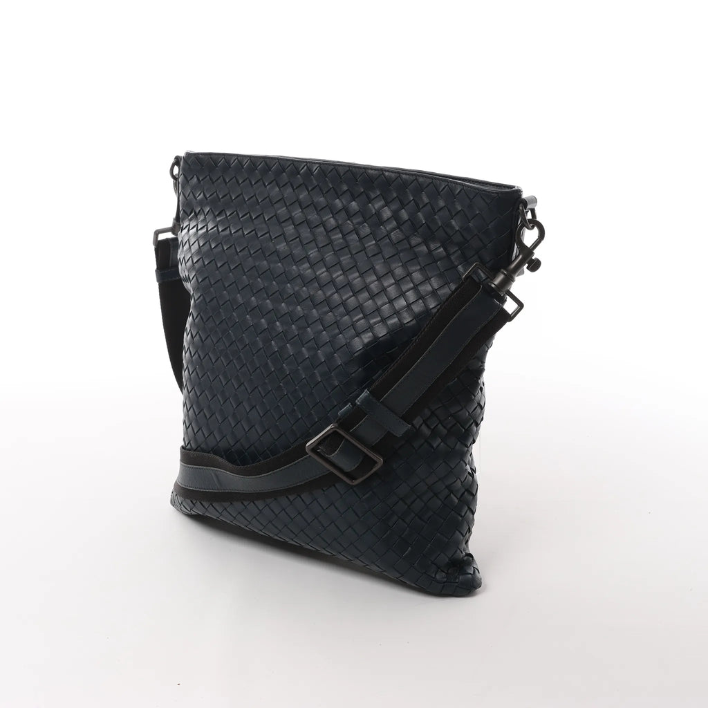Bottega Veneta VN Intrecciato Crossbody Messenger Bag in Navy Blue