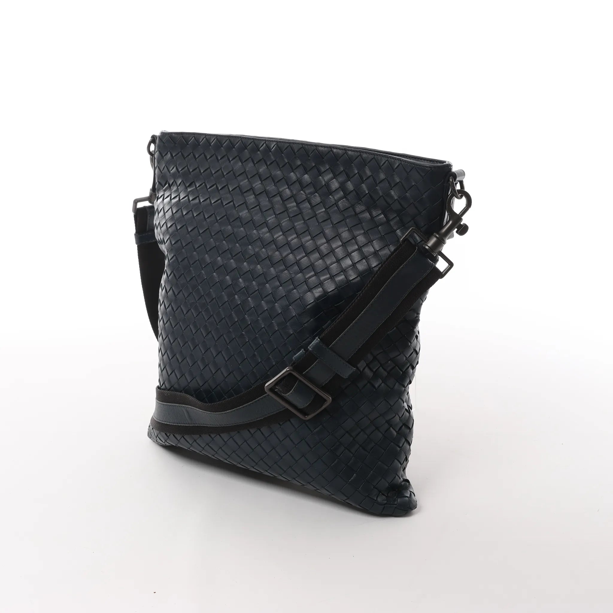 Bottega Veneta VN Intrecciato Crossbody Messenger Bag in Navy Blue