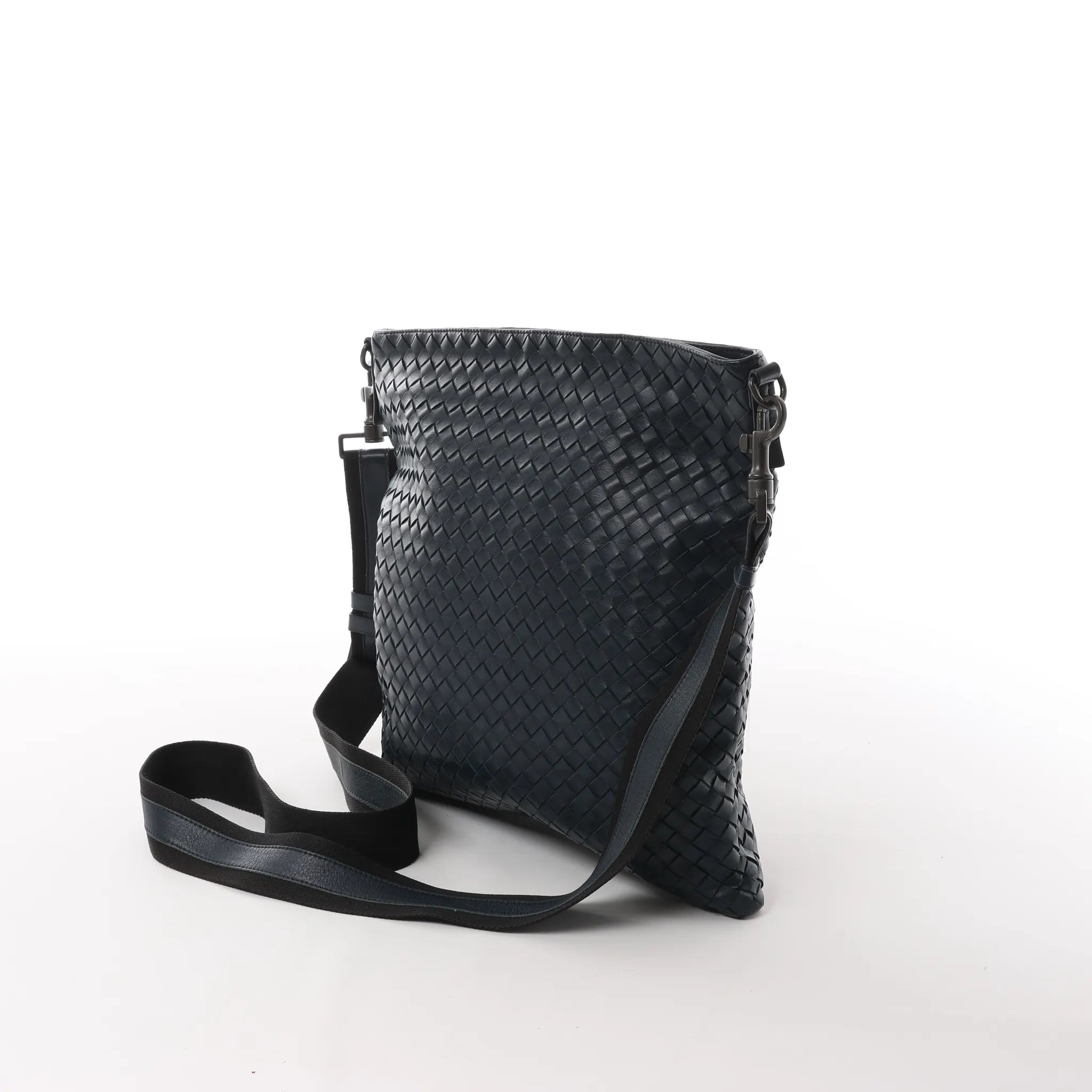 Bottega Veneta VN Intrecciato Crossbody Messenger Bag in Navy Blue
