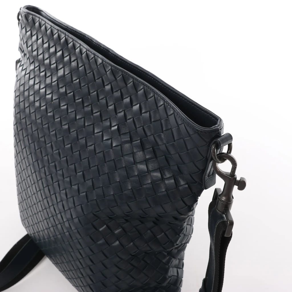 Bottega Veneta VN Intrecciato Crossbody Messenger Bag in Navy Blue