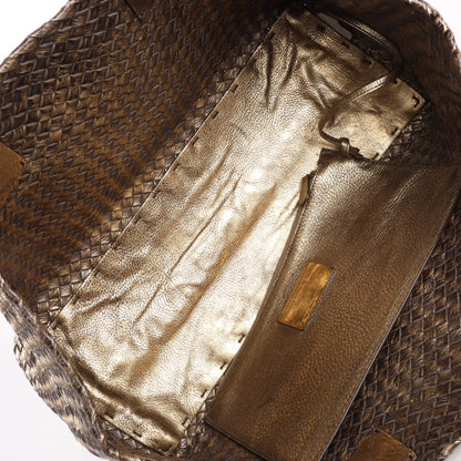 Bottega Veneta Cabas MM Intrecciato Leather Shoulder Bag in Gold