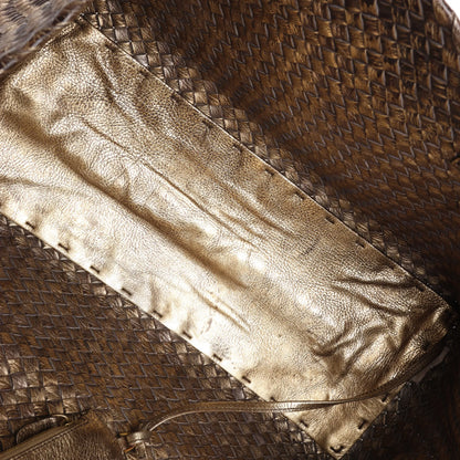 Bottega Veneta Cabas MM Intrecciato Leather Shoulder Bag in Gold