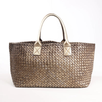 Bottega Veneta Cabas MM Intrecciato Leather Shoulder Bag in Gold