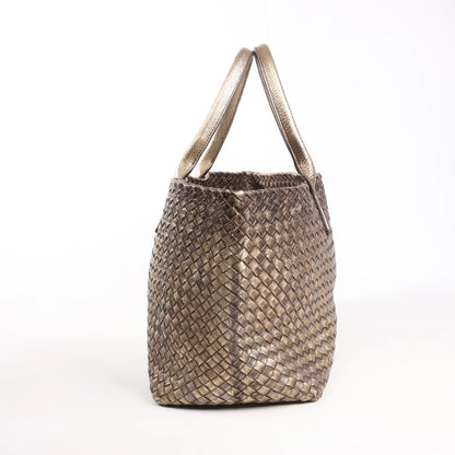 Bottega Veneta Cabas MM Intrecciato Leather Shoulder Bag in Gold
