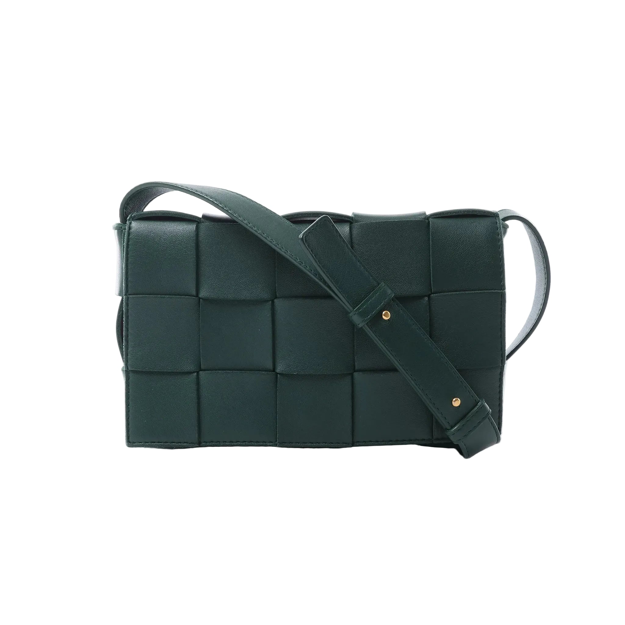 Bottega Veneta Cassette shoulder bag in dark green Maxi Intrecciato leather with oversized woven panels and an adjustable strap.