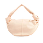 Bottega Veneta Double Knot Mini Handbag in light pink leather featuring a rounded silhouette and two prominent knotted details on the handle.