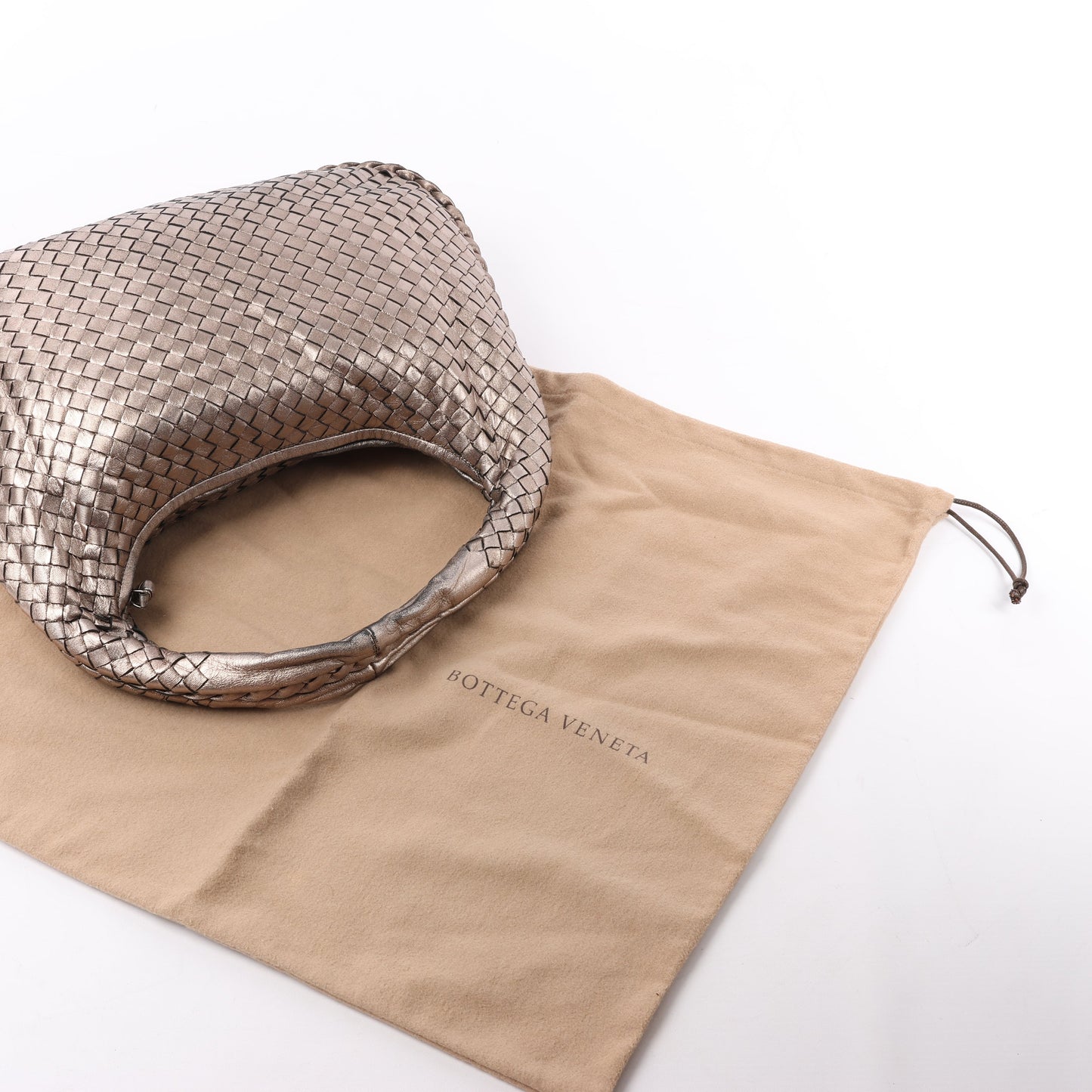 Bottega Veneta Intrecciato Hobo Leather Shoulder Bag in Gold