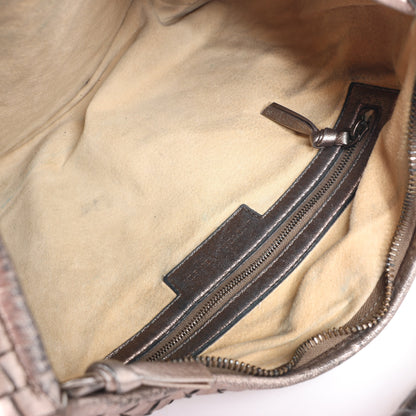 Bottega Veneta Intrecciato Hobo Leather Shoulder Bag in Gold