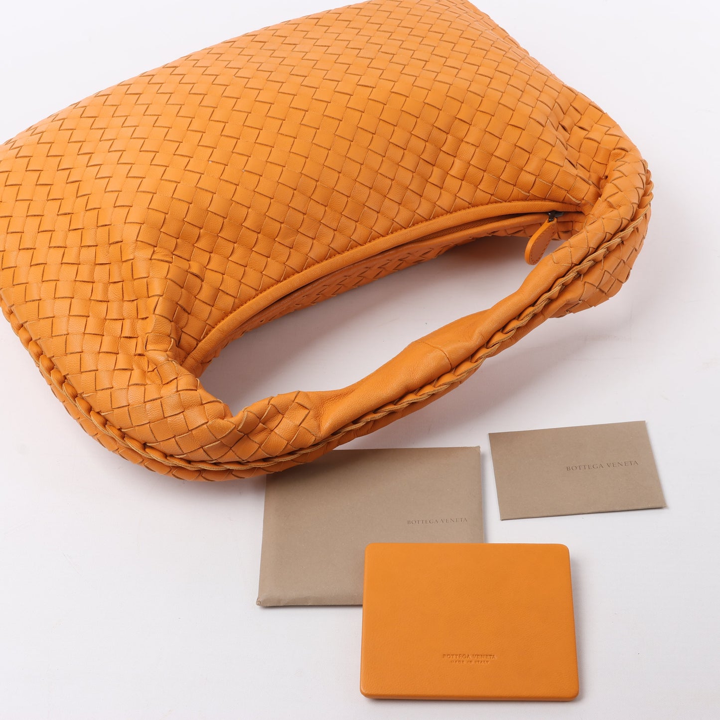 Bottega Veneta Intrecciato Hobo Leather Shoulder Bag in Orange