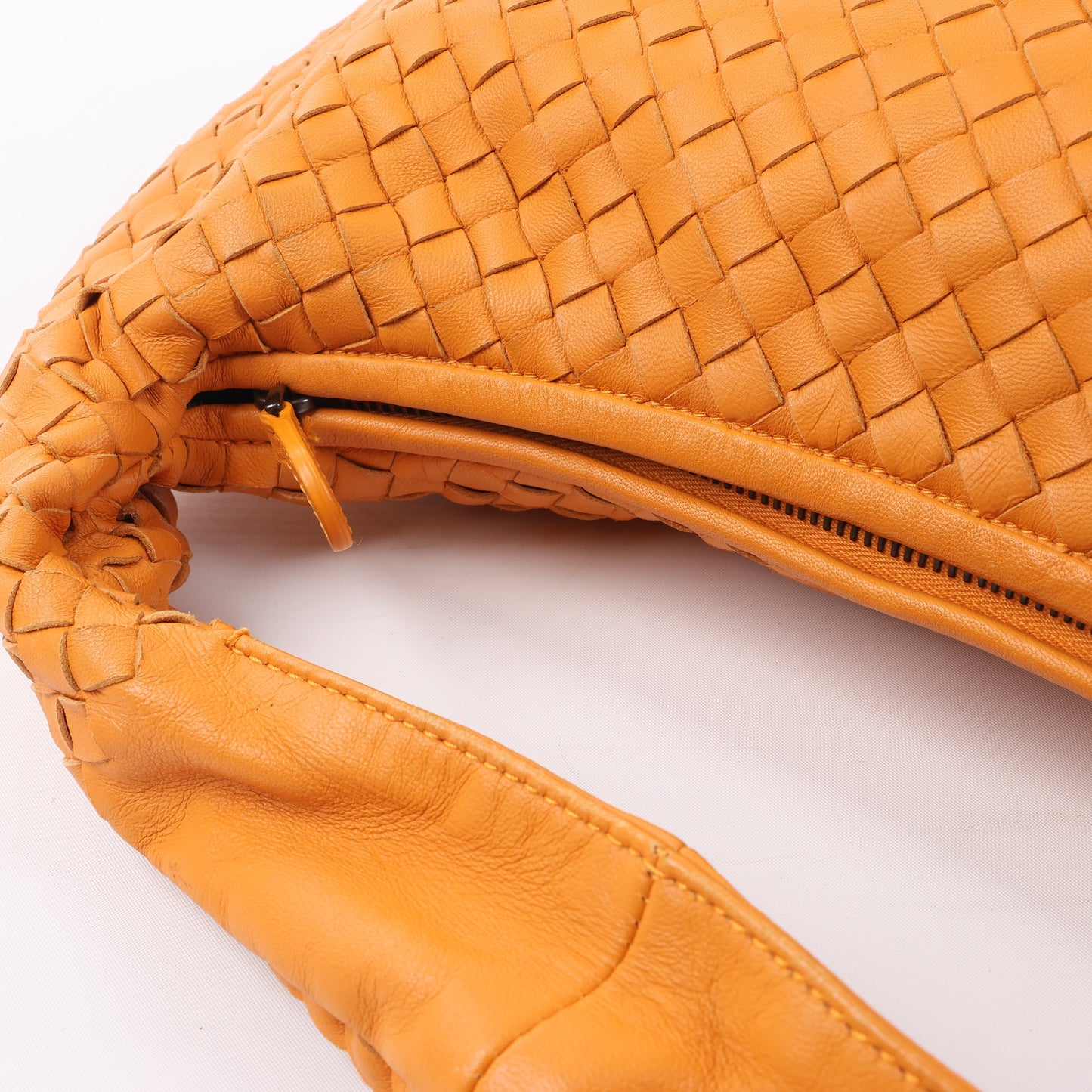 Bottega Veneta Intrecciato Hobo Leather Shoulder Bag in Orange