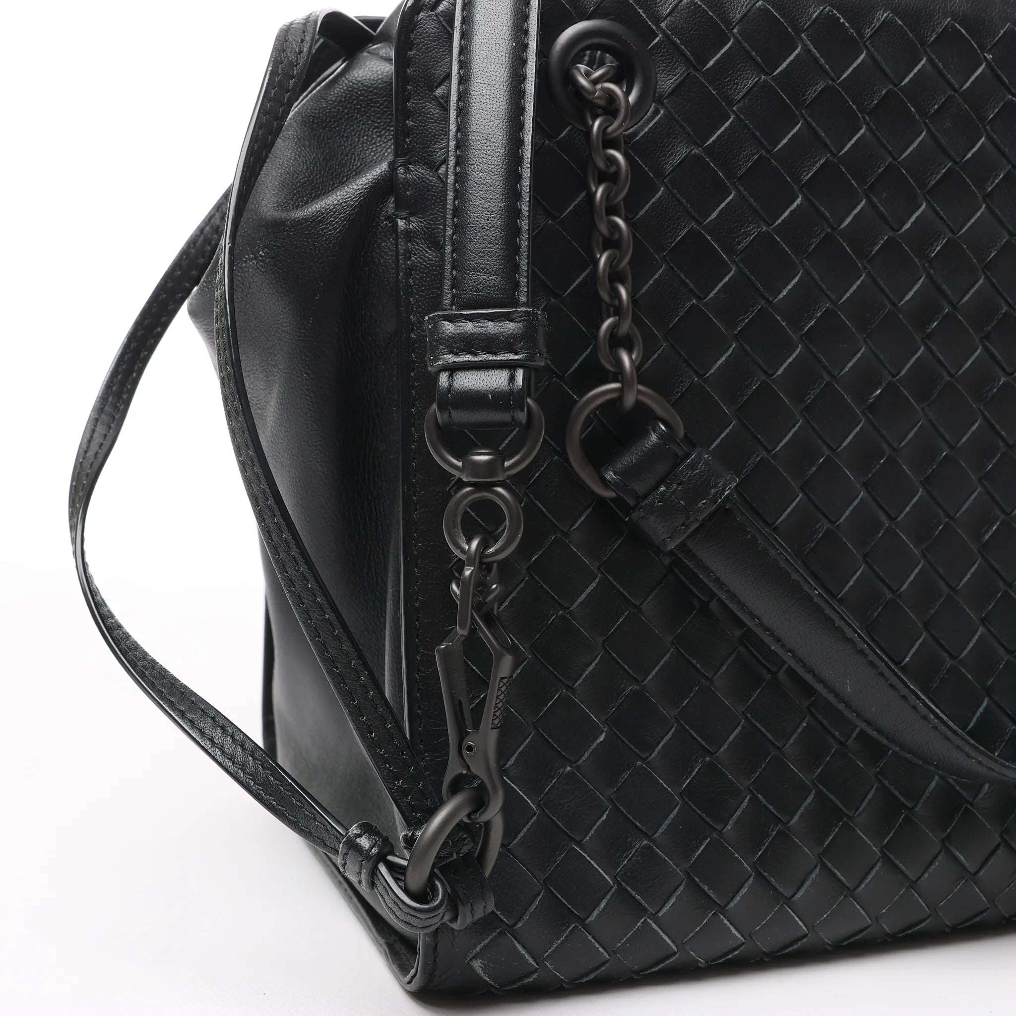 Bottega Veneta Intrecciato Leather 2Way Handbag in Black