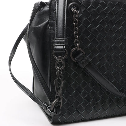 Bottega Veneta Intrecciato Leder 2Way Handtasche in Schwarz