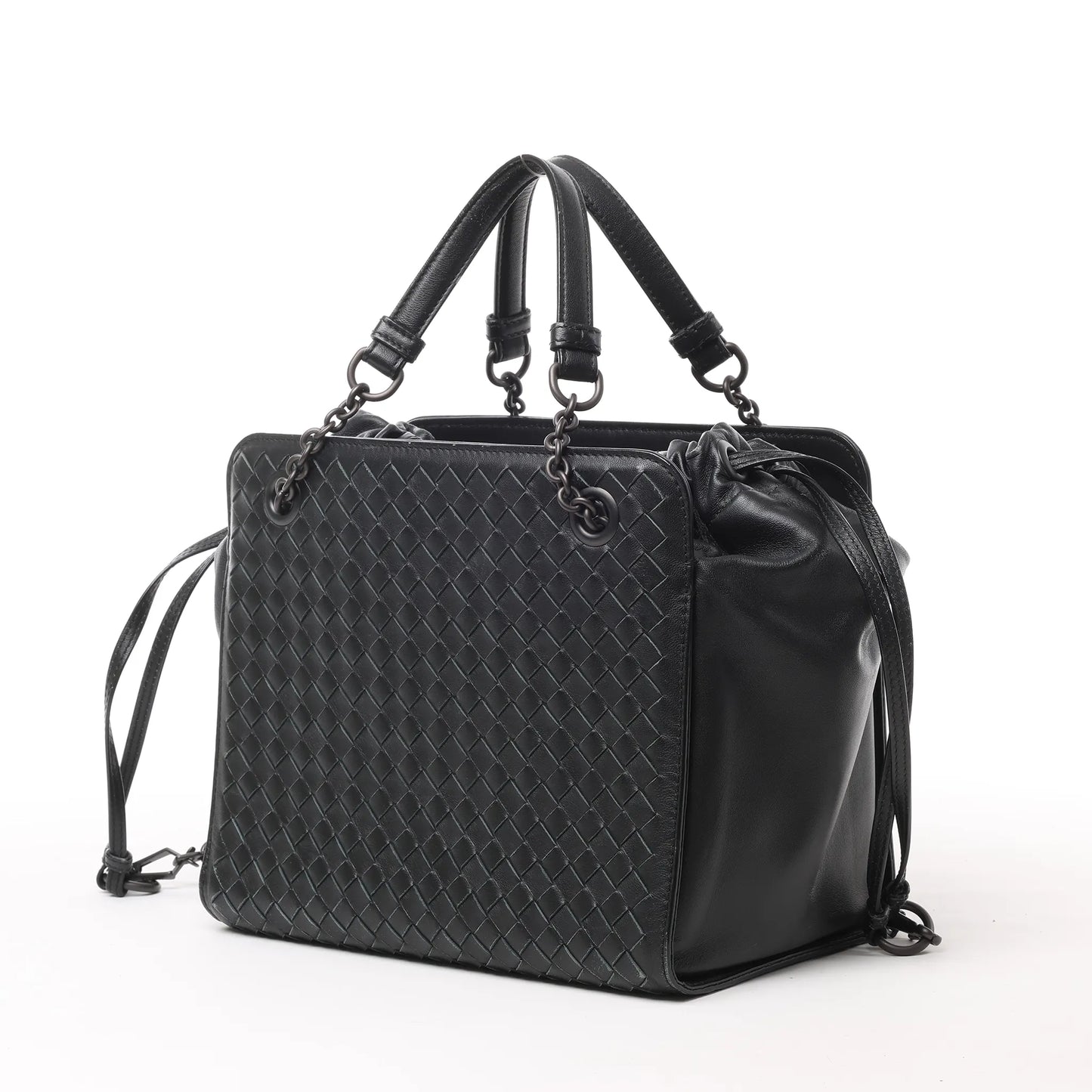 Bottega Veneta Intrecciato Leder 2Way Handtasche in Schwarz