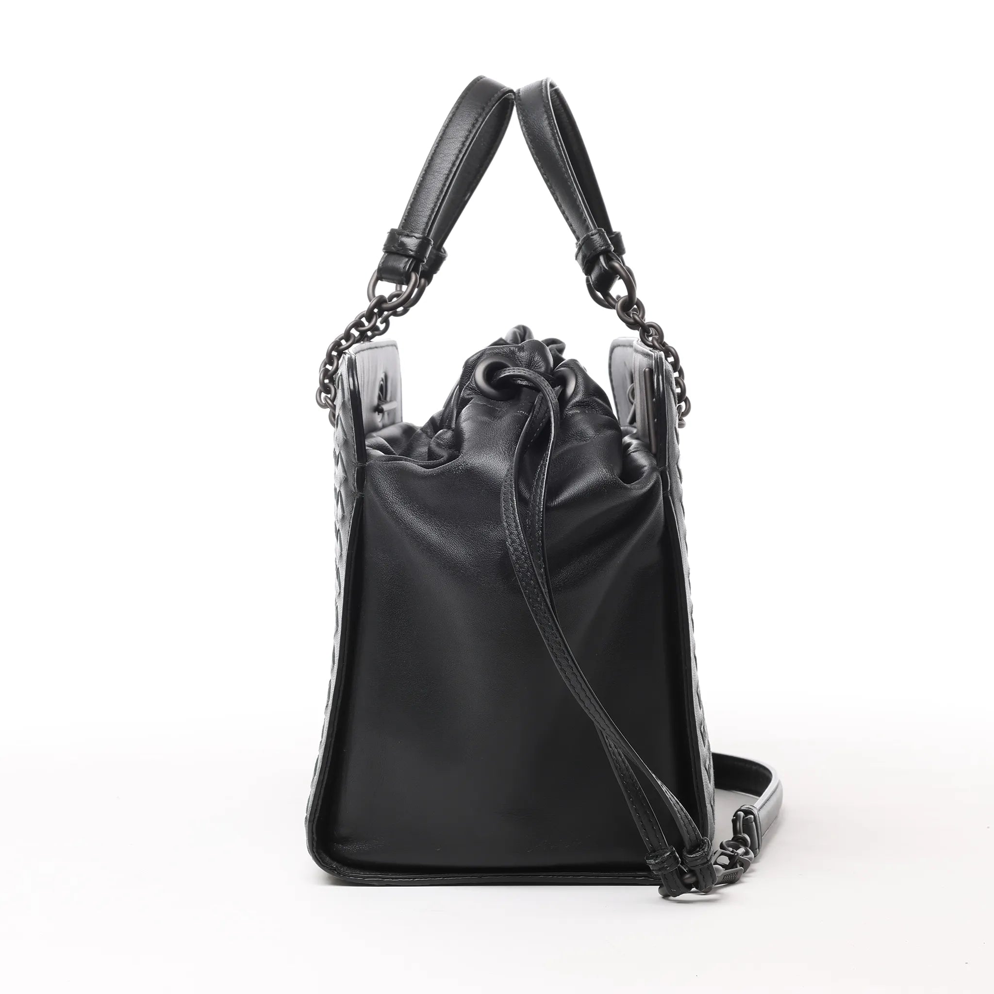 Bottega Veneta Intrecciato Leather 2Way Handbag in Black