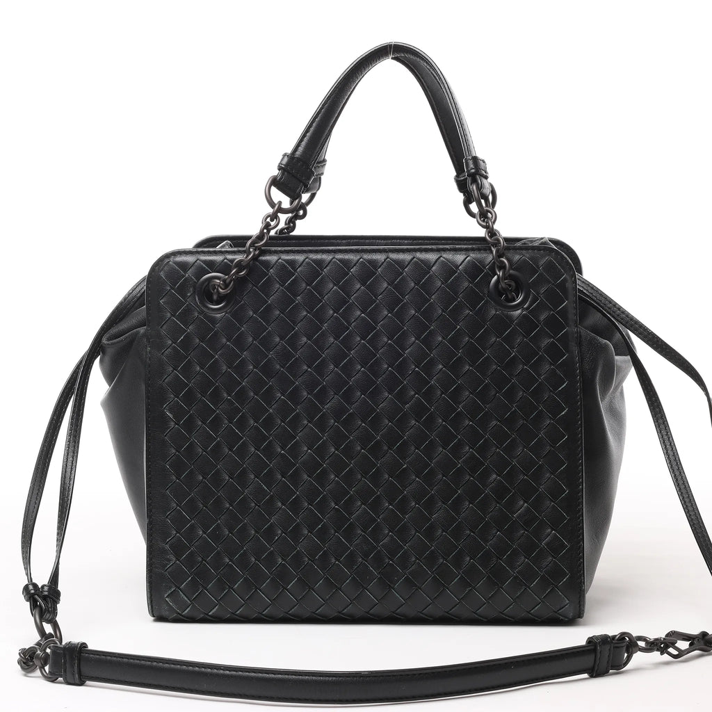 Bottega Veneta Intrecciato Leather 2Way Handbag in Black