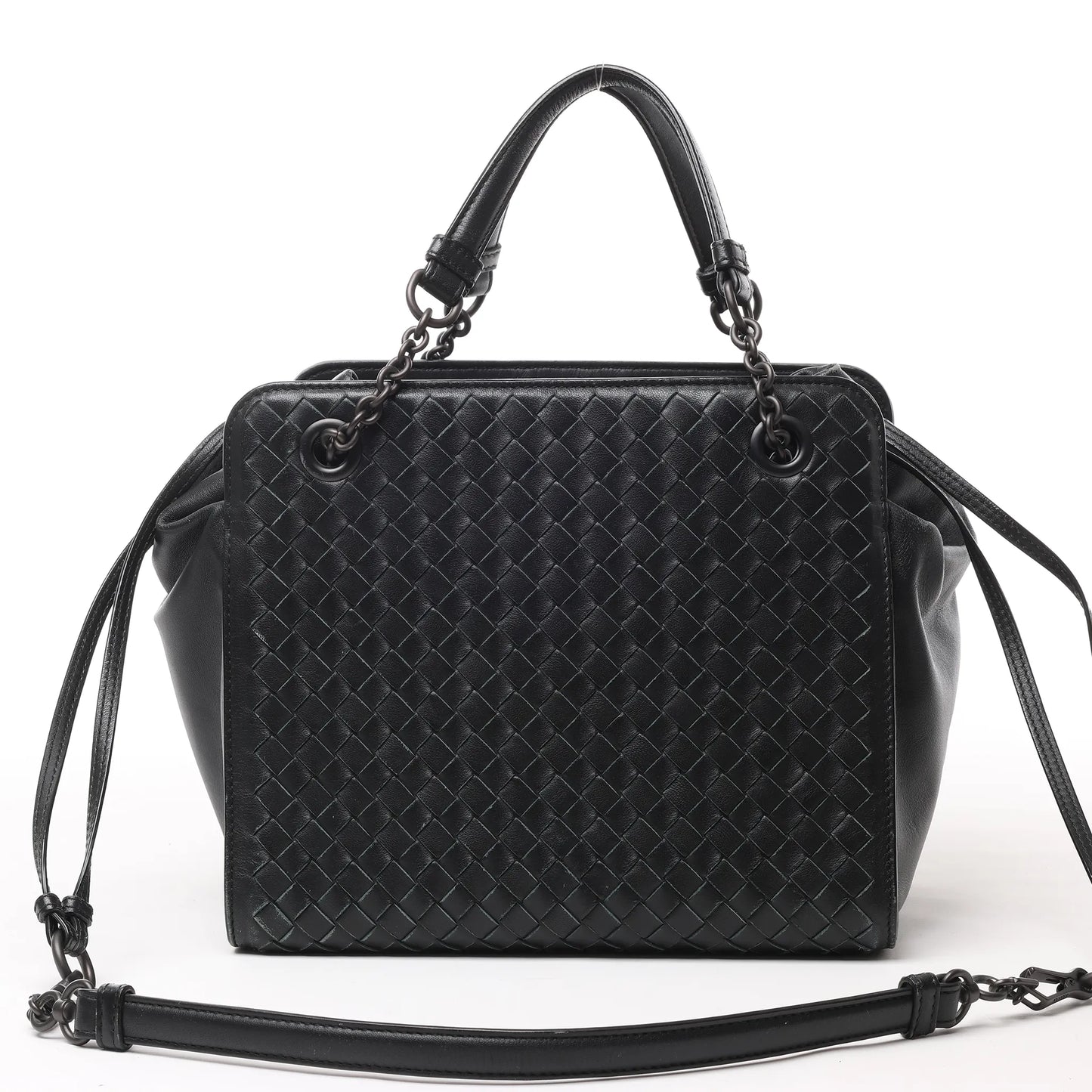 Bottega Veneta Intrecciato Leder 2Way Handtasche in Schwarz