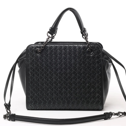Bottega Veneta Intrecciato Leder 2Way Handtasche in Schwarz