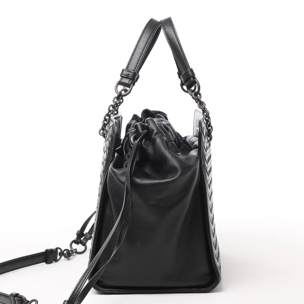 Bottega Veneta Intrecciato Leather 2Way Handbag in Black