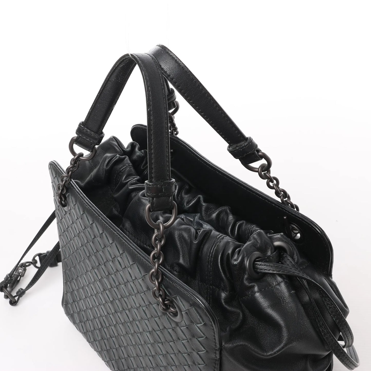Bottega Veneta Intrecciato Leder 2Way Handtasche in Schwarz