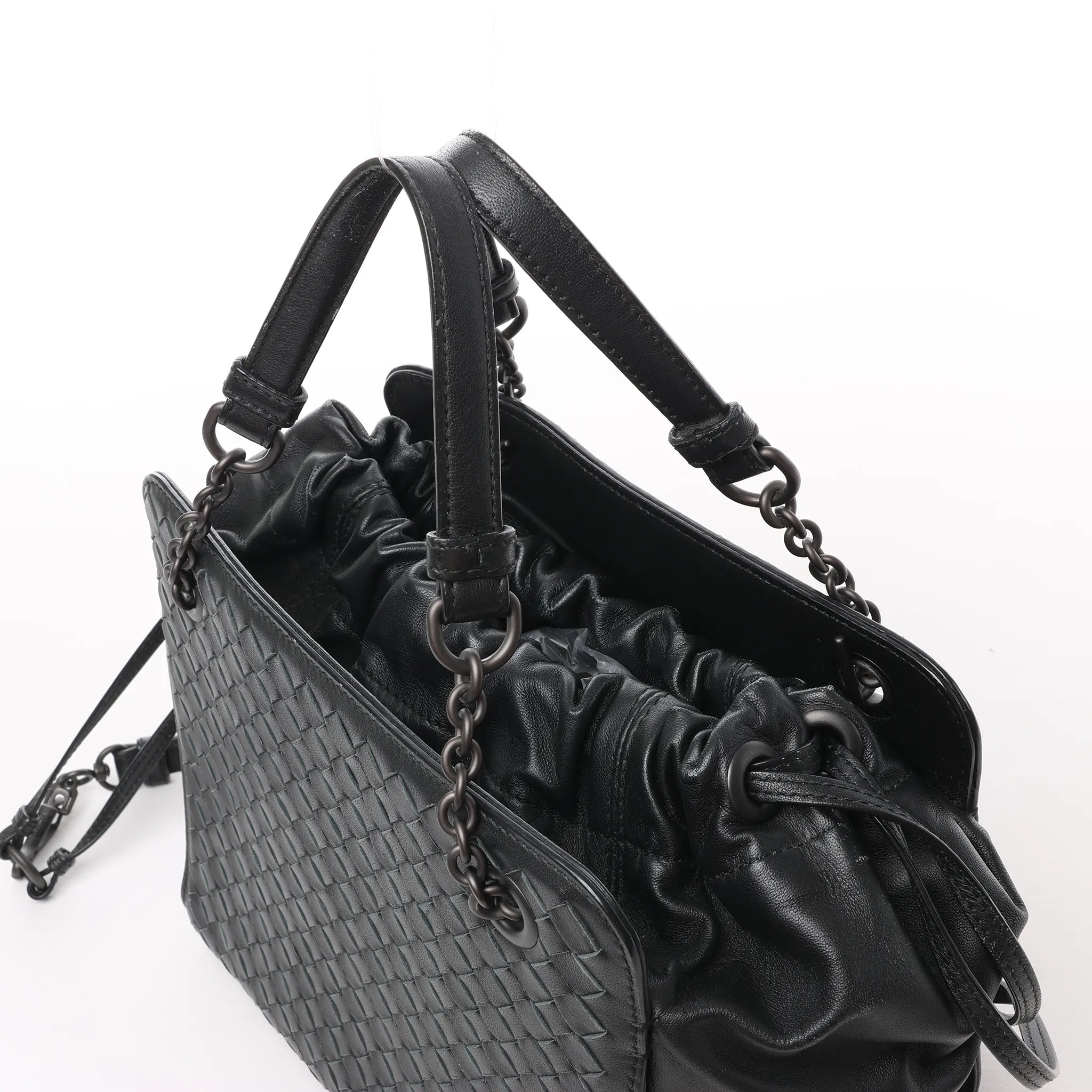 Bottega Veneta Intrecciato Leather 2Way Handbag in Black