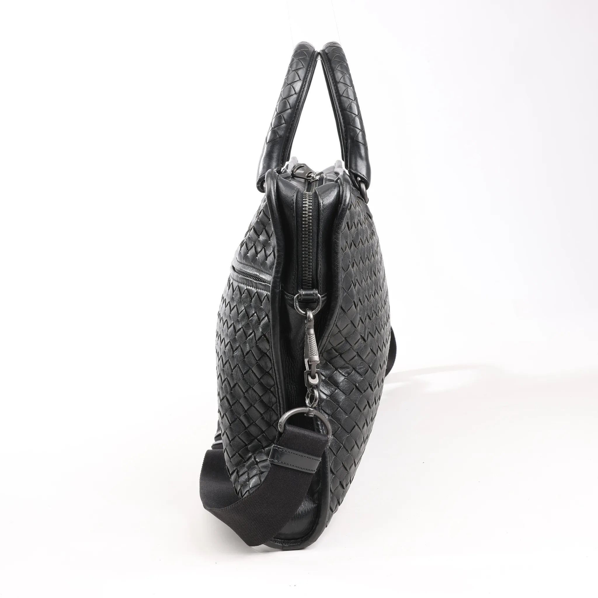 Bottega Veneta Intrecciato Leather 2Way Handbag in Black
