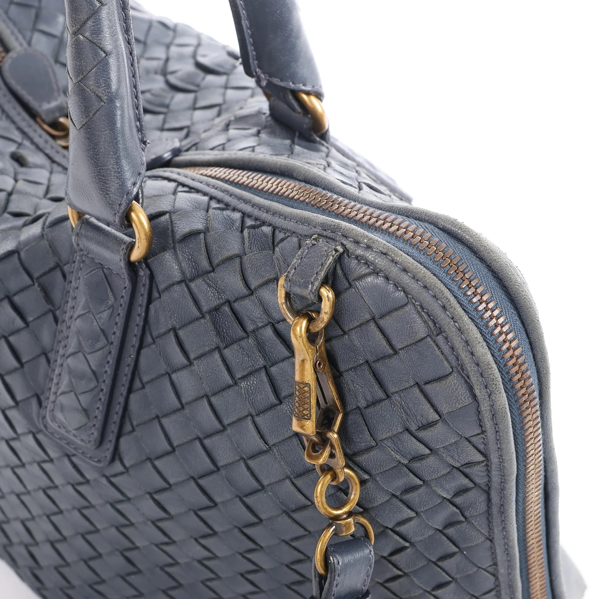 Bottega Veneta Intrecciato Leather 2Way Handbag in Navy Blue 194403