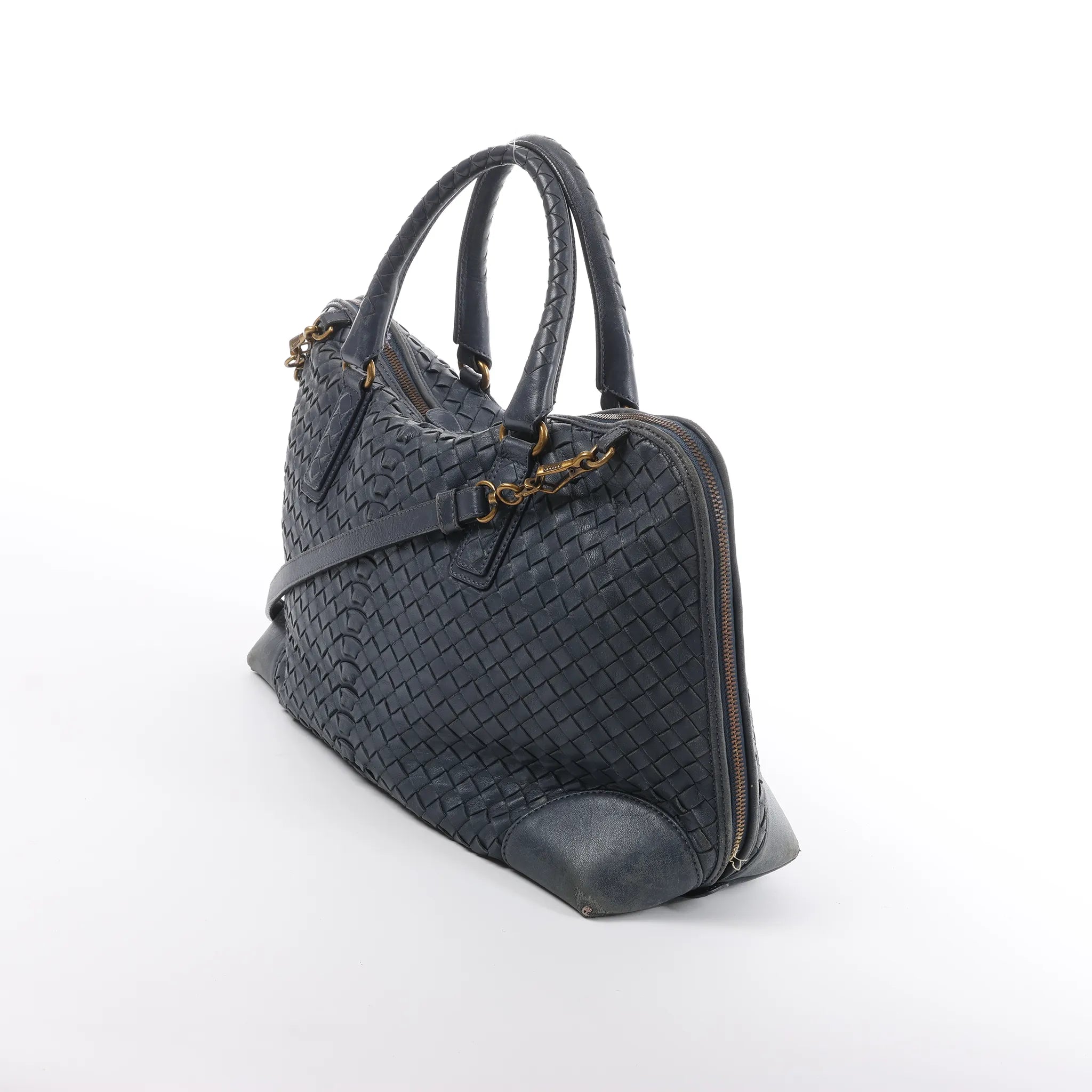 Bottega Veneta Intrecciato Leather 2Way Handbag in Navy Blue 194403