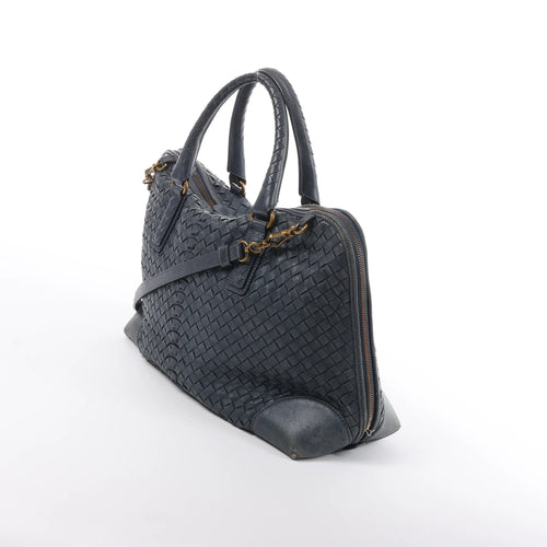 Bolso de mano Bottega Veneta Intrecciato de cuero 2 vías en azul marino 194403