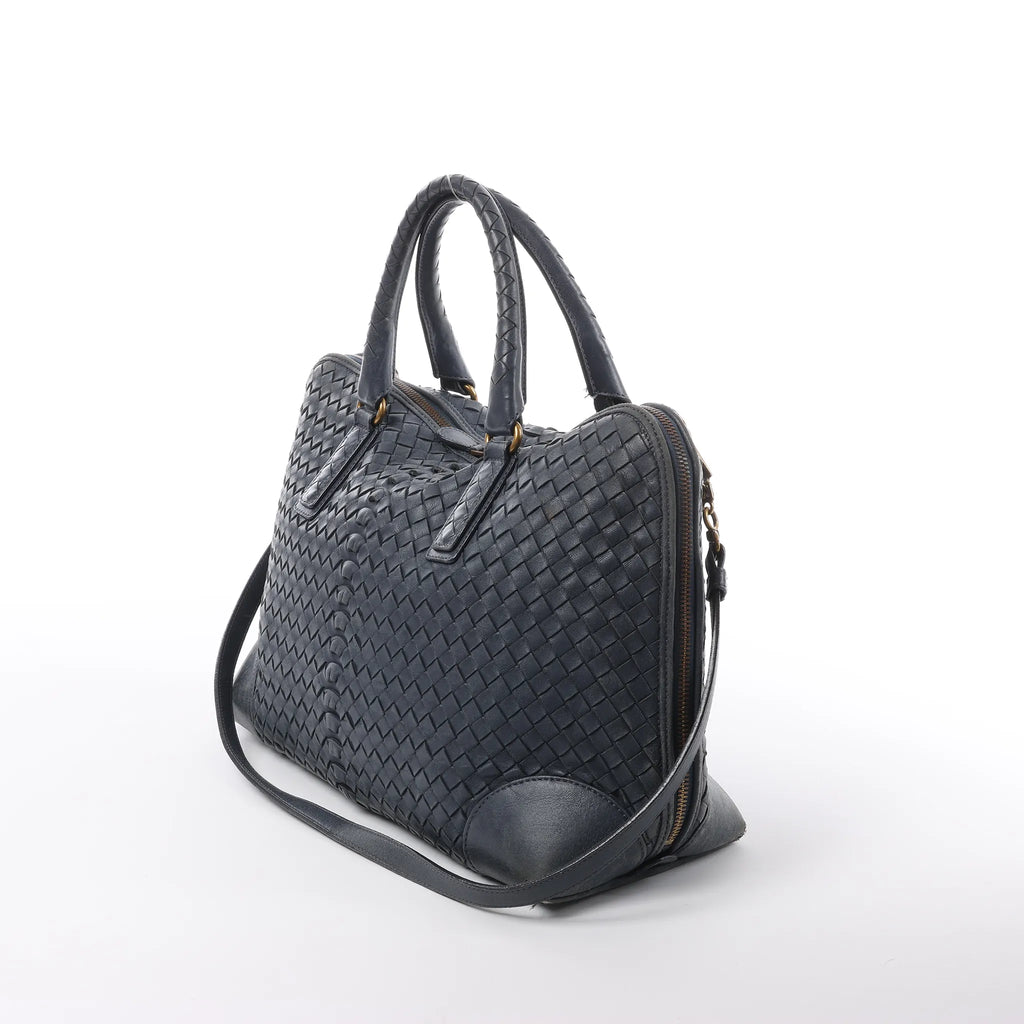 Bottega Veneta Intrecciato Leather 2Way Handbag in Navy Blue 194403
