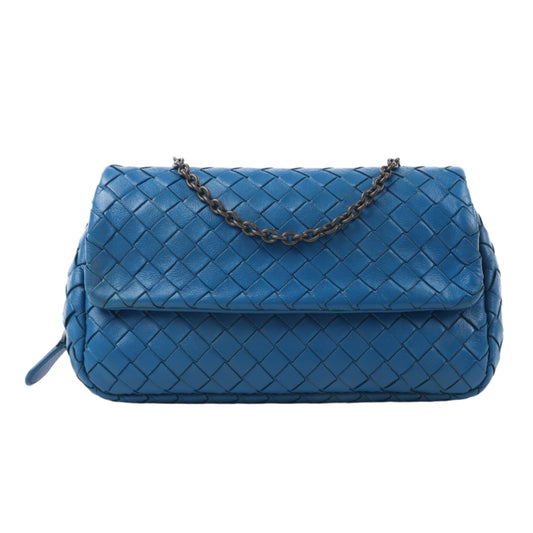 BOTTEGA VENETA Intrecciato Leather Chain Shoulder Bag in Blue