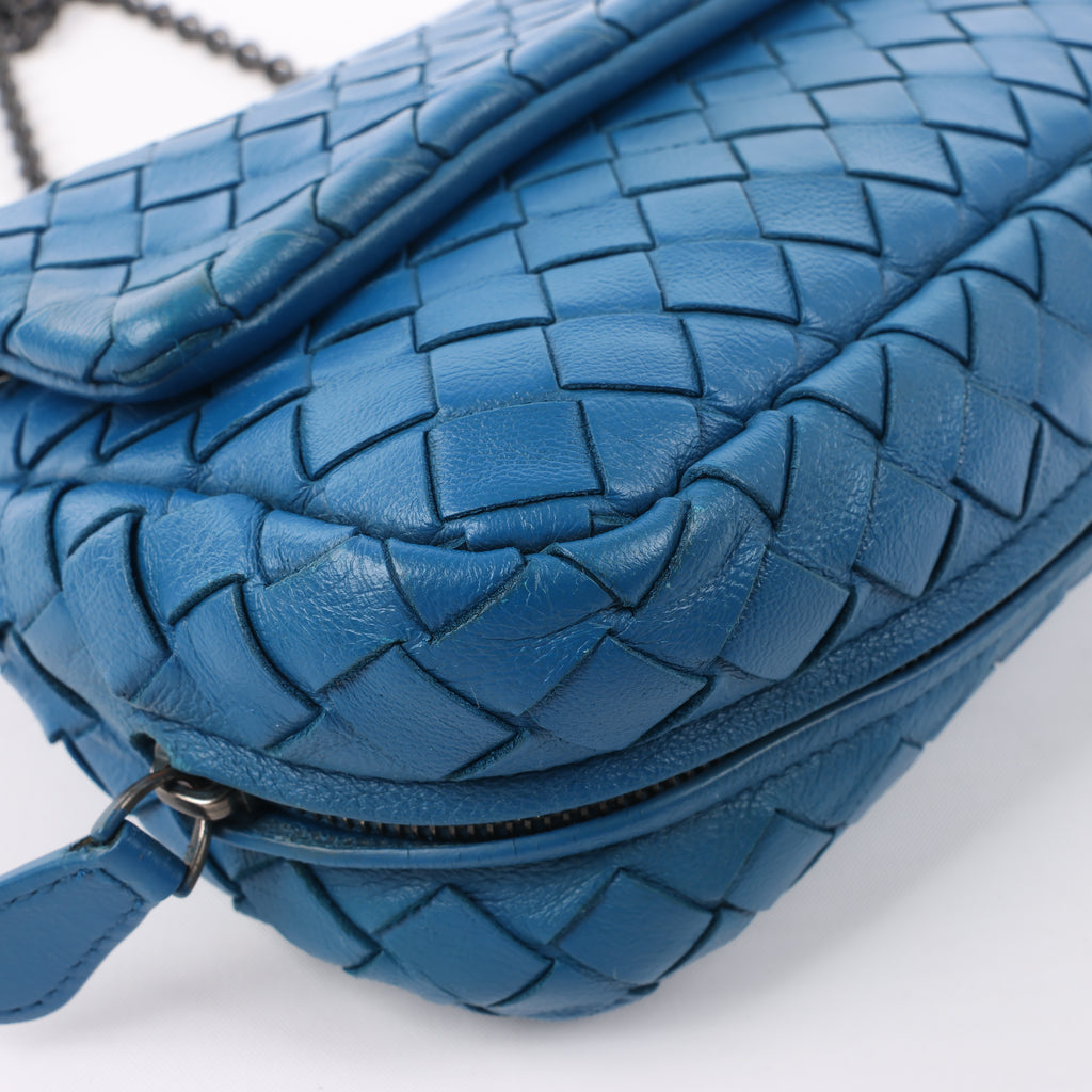 BOTTEGA VENETA Intrecciato Leather Chain Crossbody Bag in Blue