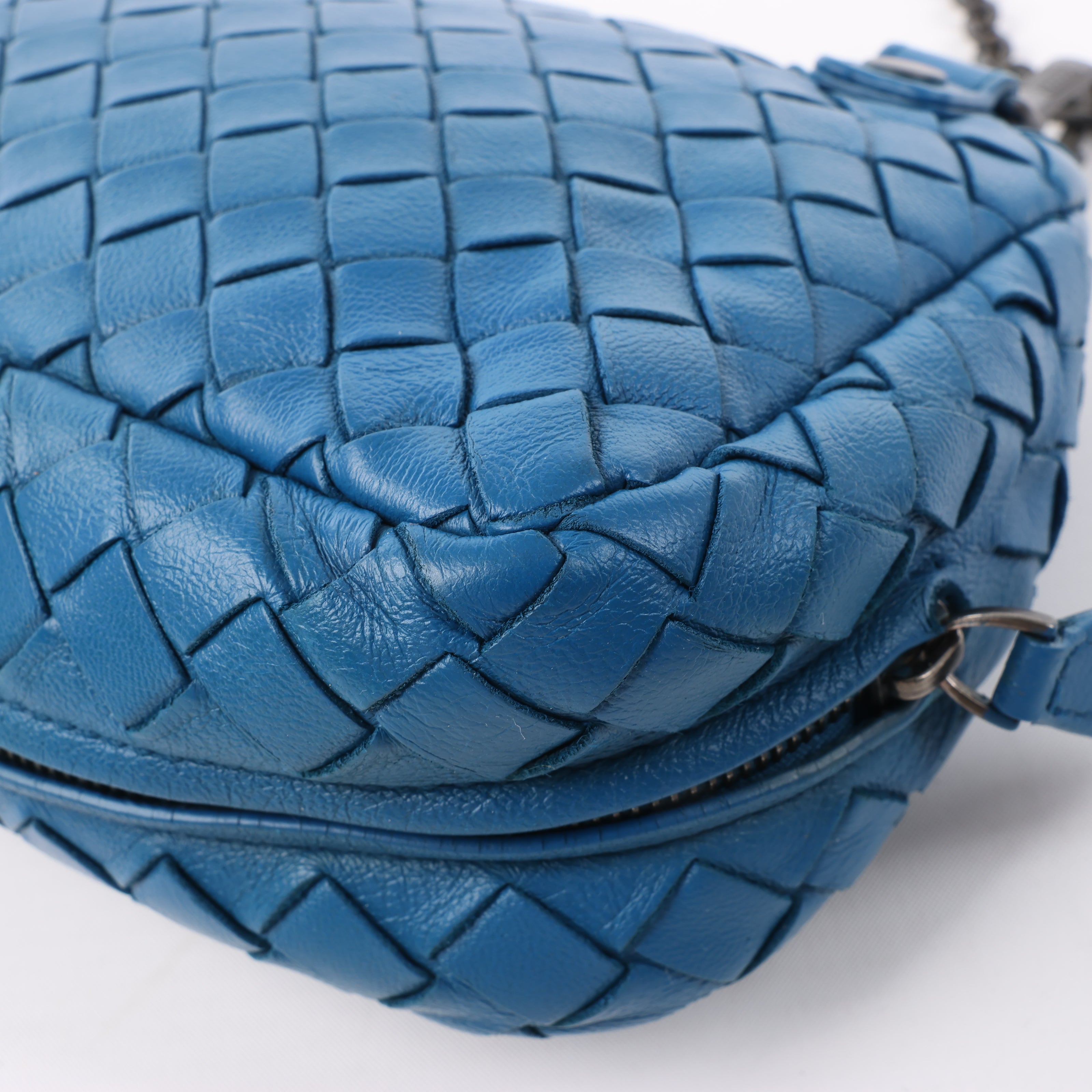 BOTTEGA VENETA Intrecciato Leather Chain Crossbody Bag in Blue