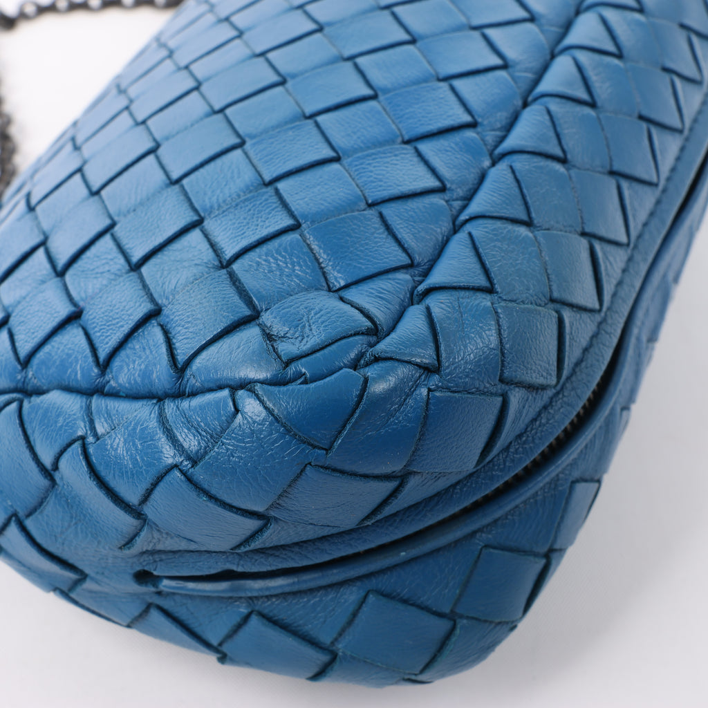 BOTTEGA VENETA Intrecciato Leather Chain Crossbody Bag in Blue