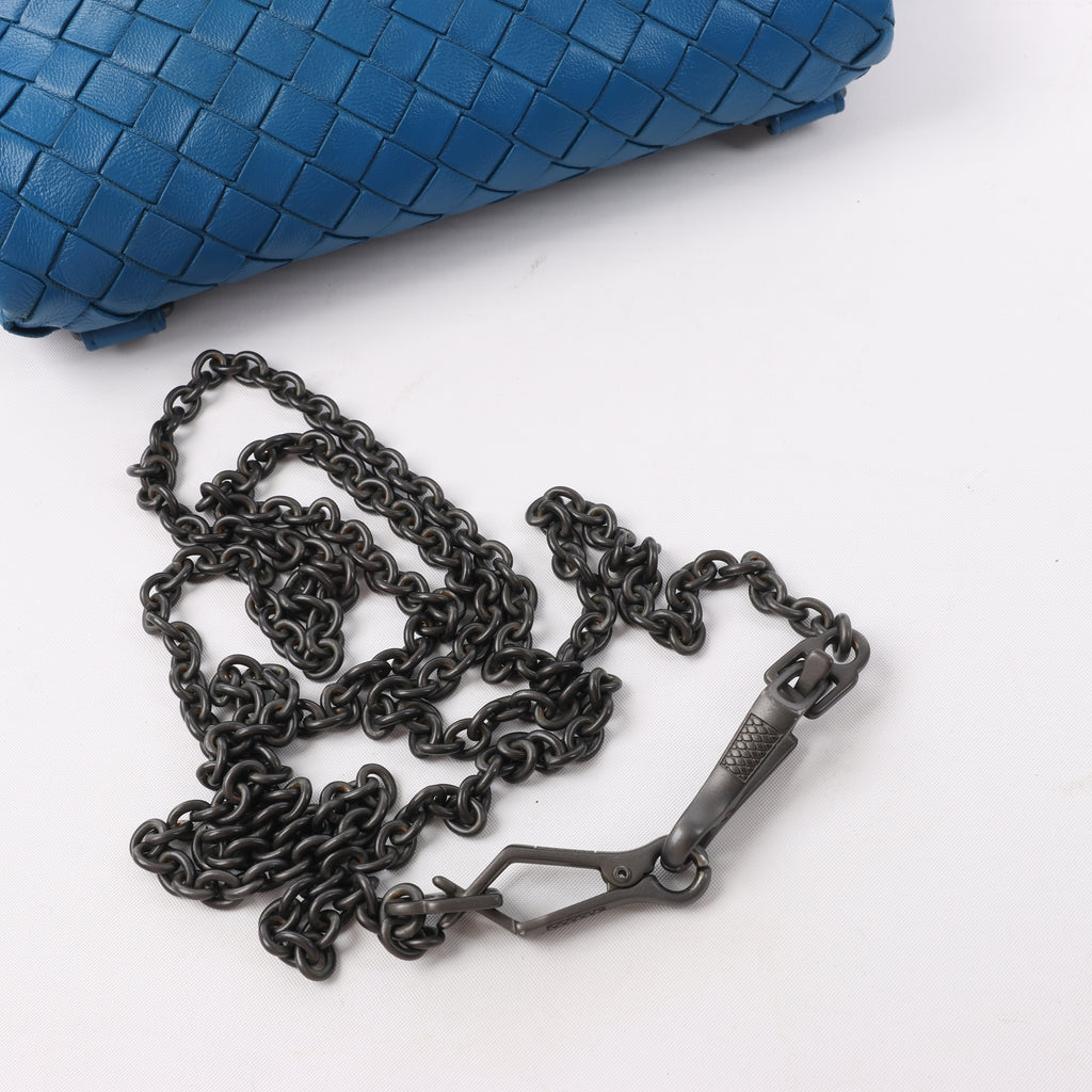 BOTTEGA VENETA Intrecciato Leather Chain Crossbody Bag in Blue