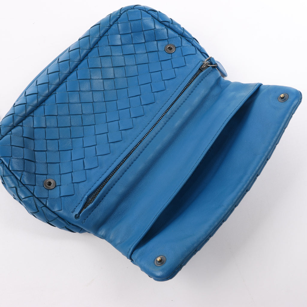 BOTTEGA VENETA Intrecciato Leather Chain Crossbody Bag in Blue