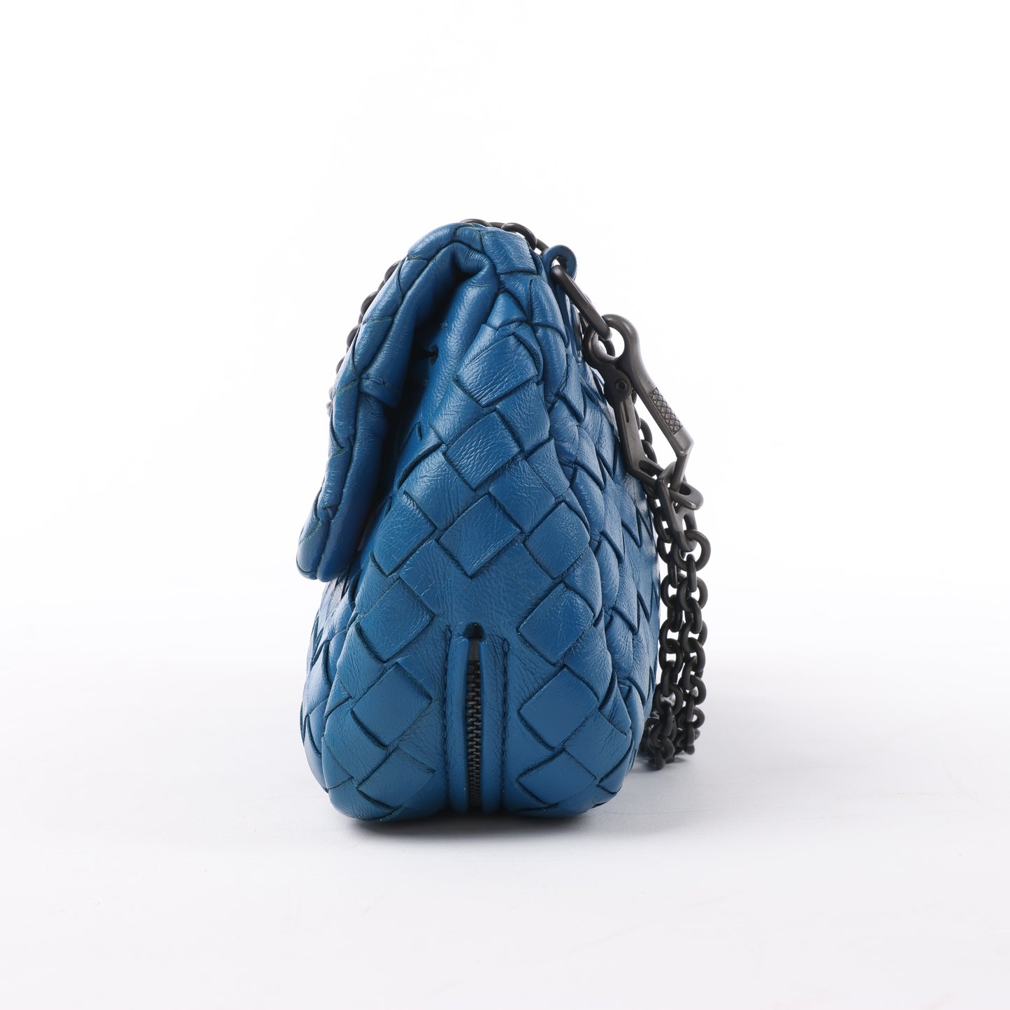 BOTTEGA VENETA Intrecciato Leather Chain Shoulder Bag in Blue